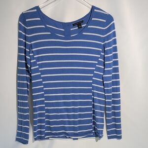 Banana Republic Blue and White Striped Long Sleeve Top